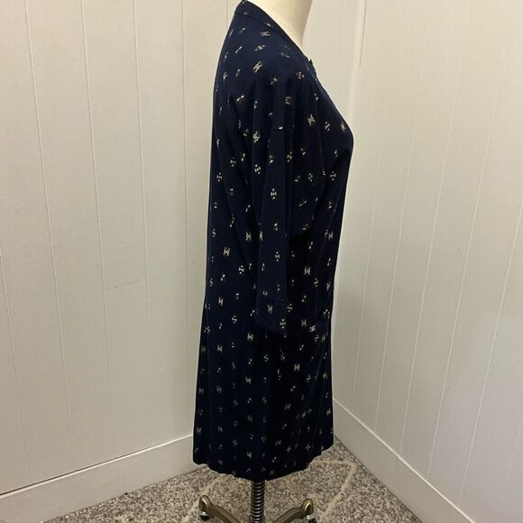 Vintage Gitano Women's Small Blue Print Button Down 3/4 Sleeve Midi Dress - Picture 7 of 14